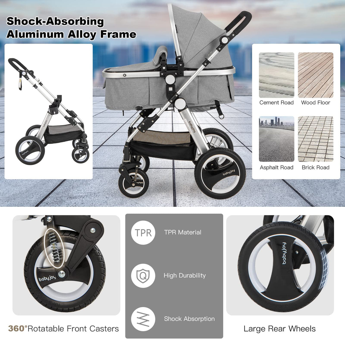 2-in-1 Convertible Bassinet Reclining Stroller O6727