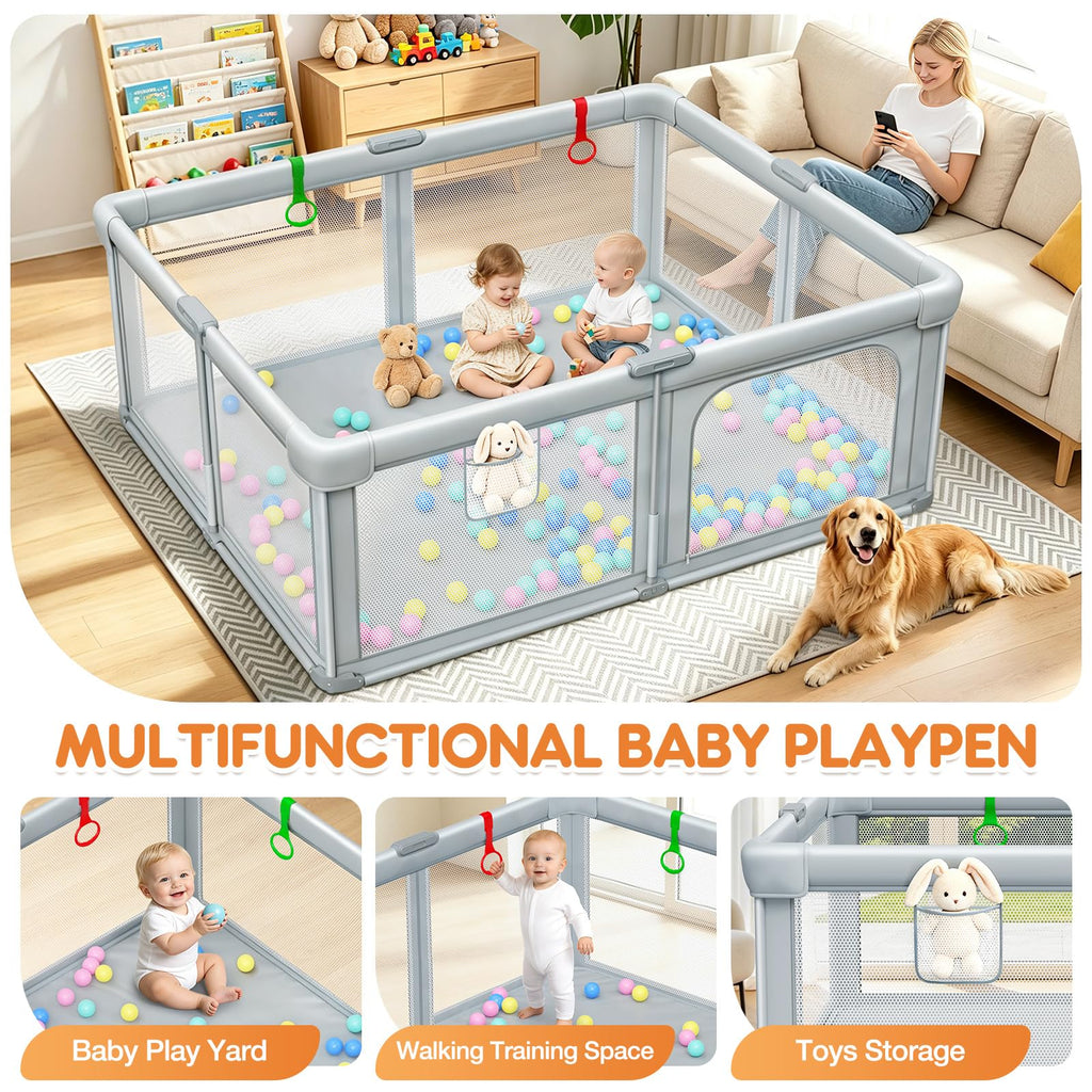 Foldable Baby Playpen with Mat 59"×71" Q4567