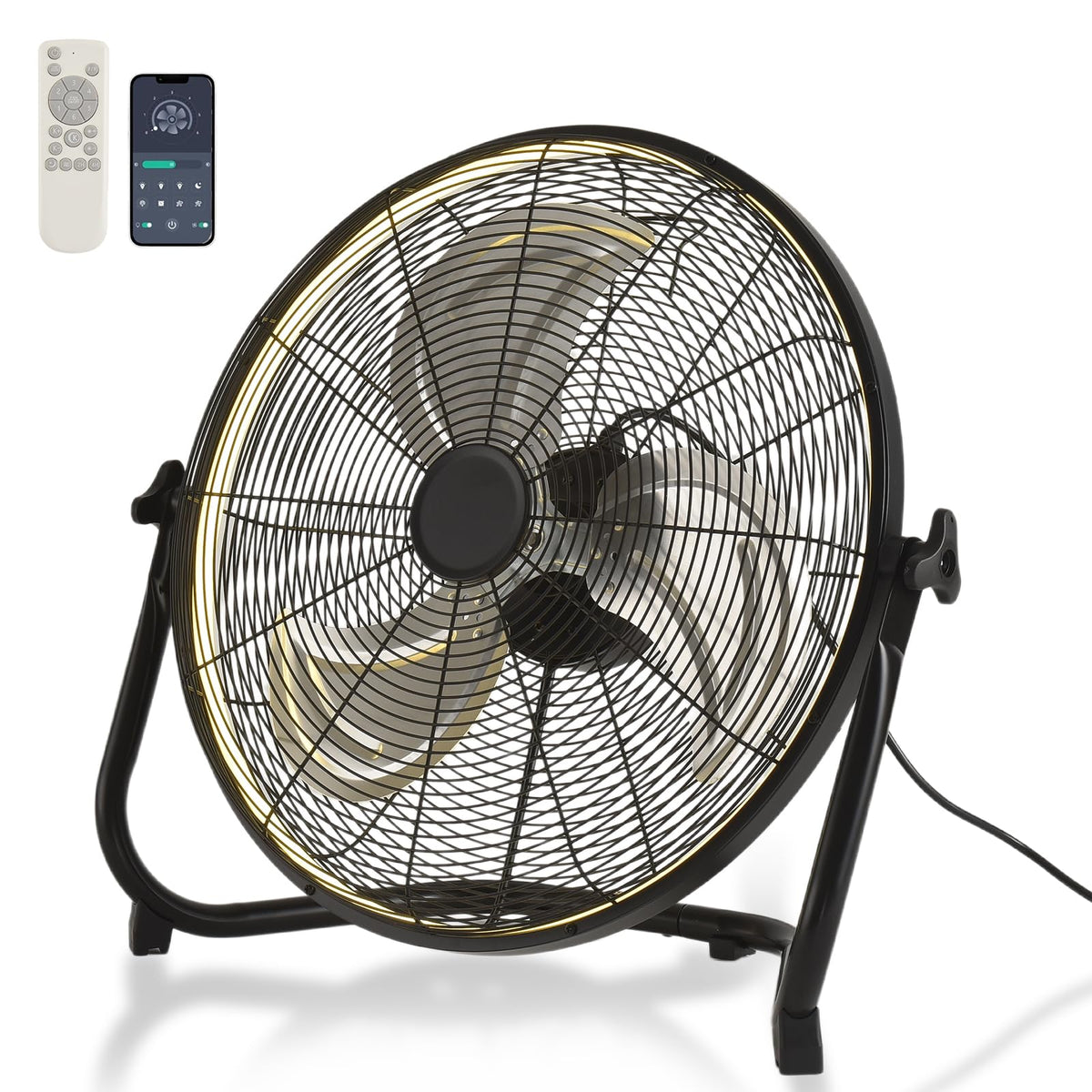 20" High Velocity Metal Floor Fan with Light I9438