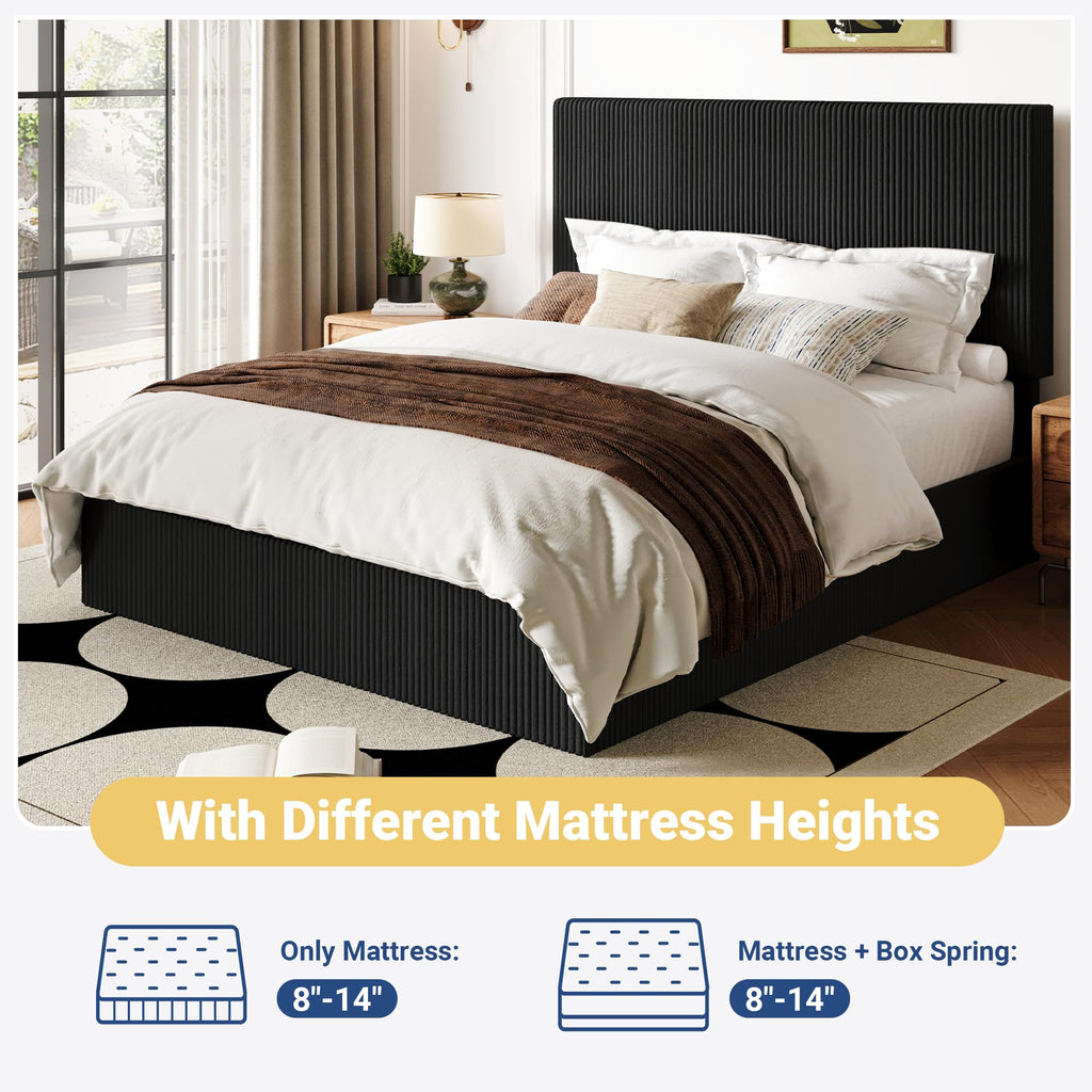 Queen Bed Frame with Adjustable Corduroy Headboard N9488