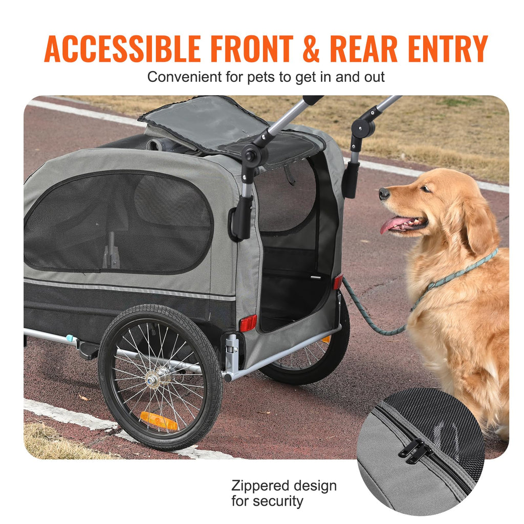 Dog Bike Trailer 2-in-1 Pet Stroller Bicycle Carrier U46473