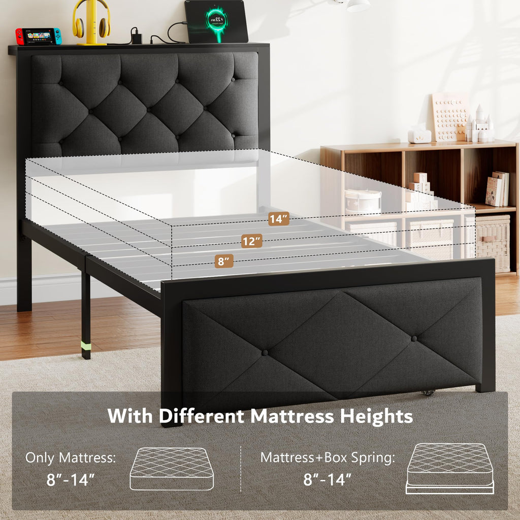 Black Twin Bed Frame with Storage Drawers T913915