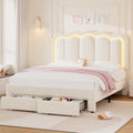 Beige Velvet Upholstered LED Bed Frame with 2 Storage Drawers U293573