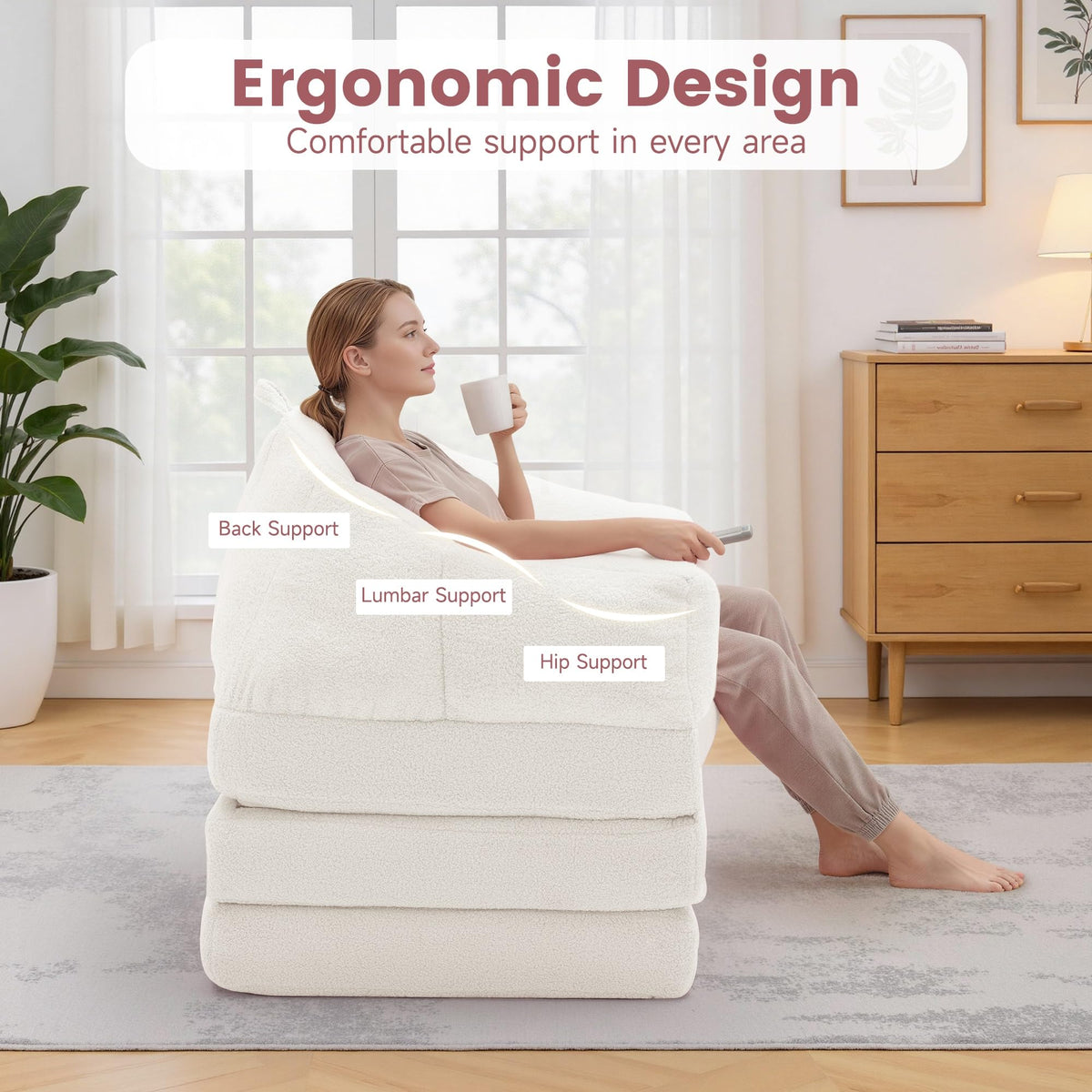 Beige 2 in 1 Convertible Sleeper Sofa Bed Z2145