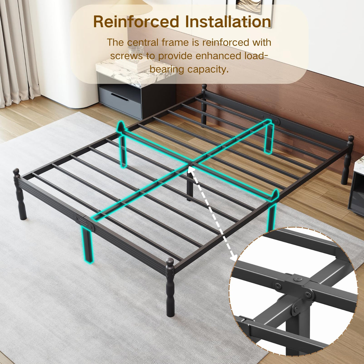 Twin XL Size 18" Black Metal Bed Frame with Storage E95268