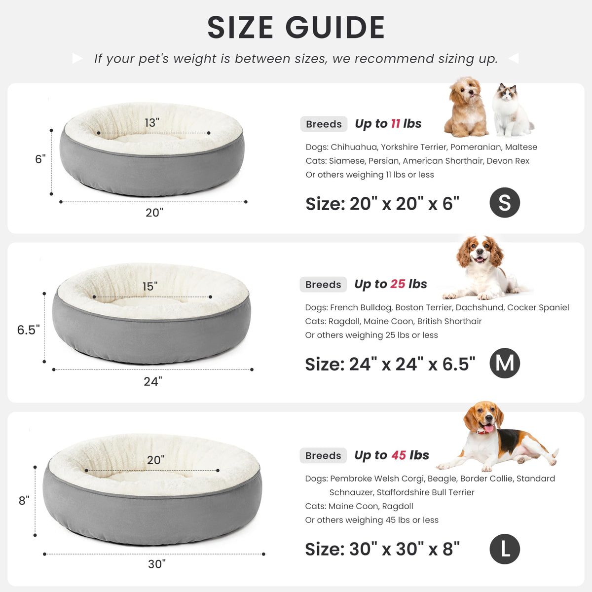 Round Donut Cat and Dog Cushion Bed, 20in Washable Gray K750
