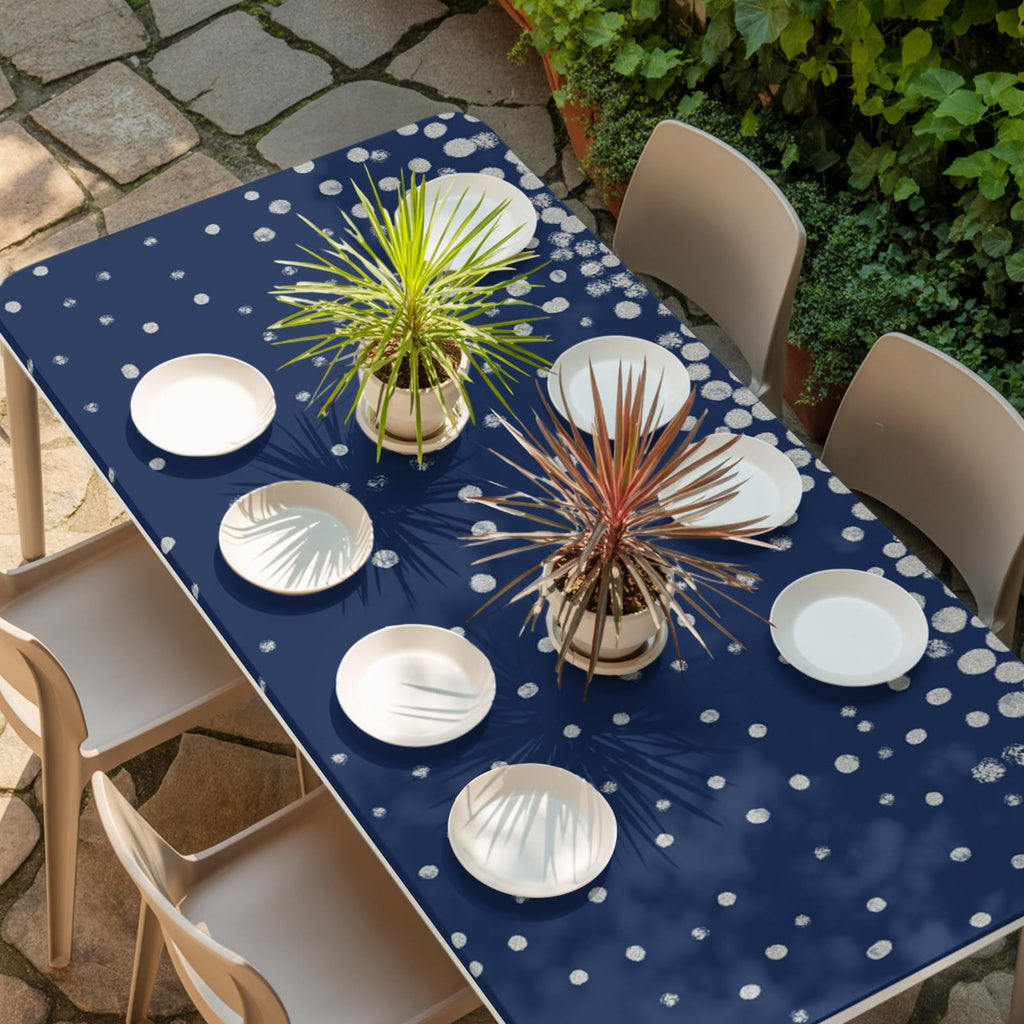 Silver Speckle Fitted Rectangle Tablecloth 32" x 72" Navy Blue Elastic Waterproof Table Cover C708