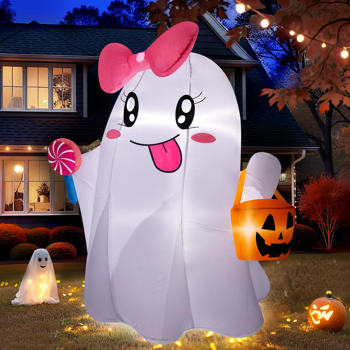 5FT Halloween Inflatables Ghost with Built-in LED Lights S187833