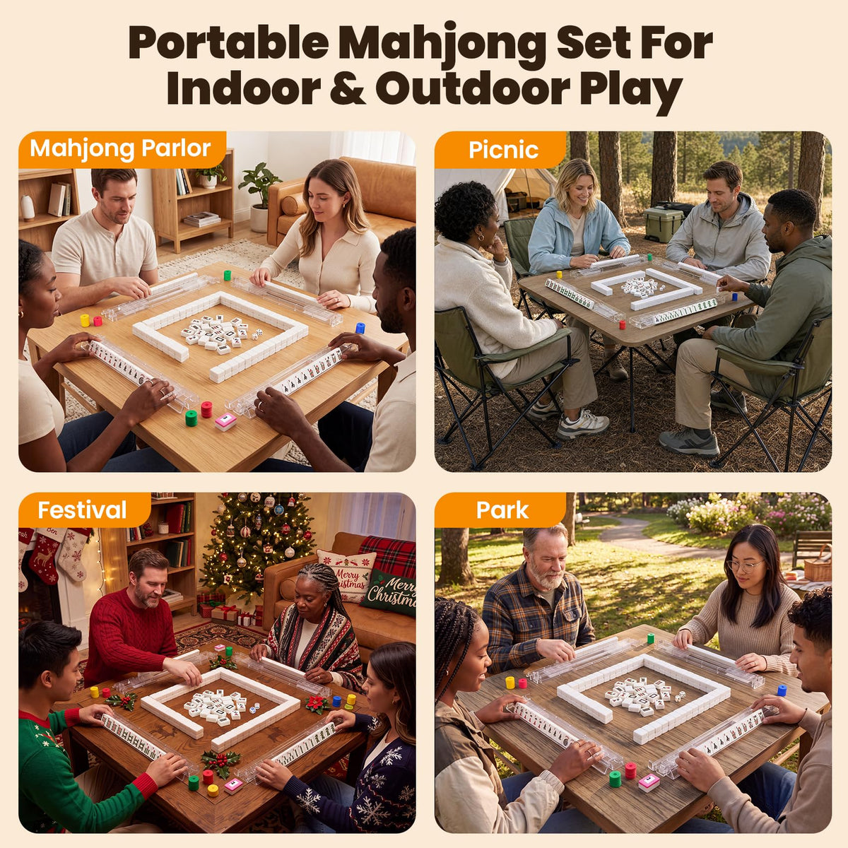 166 Tiles Mahjong Set with 4 Racks Y754