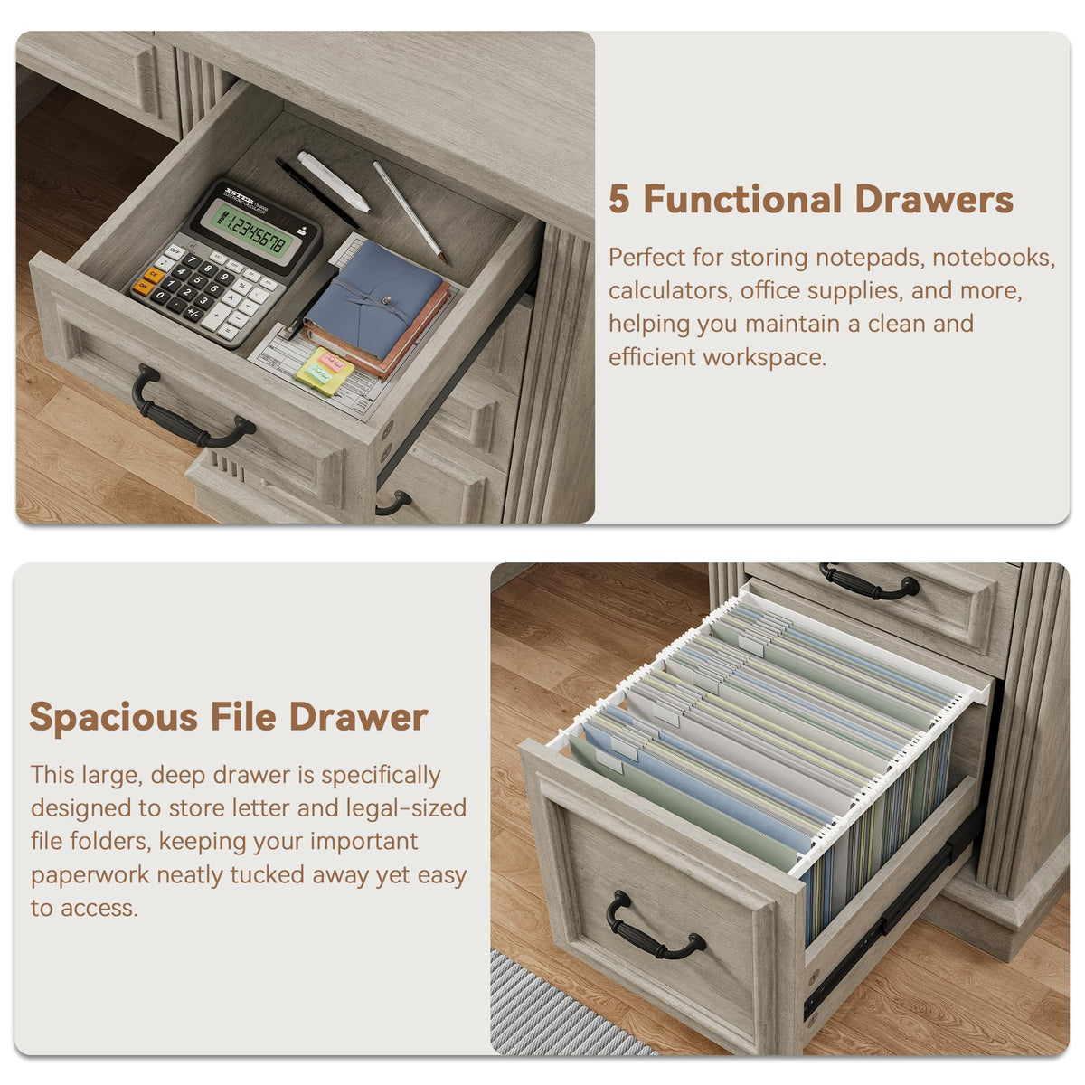 L Shaped Executive Desk with 4 Drawers Grey O551