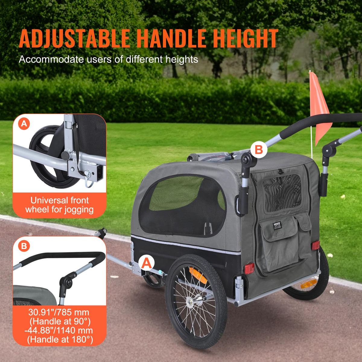 Dog Bike Trailer 2-in-1 Pet Stroller Bicycle Carrier U46473