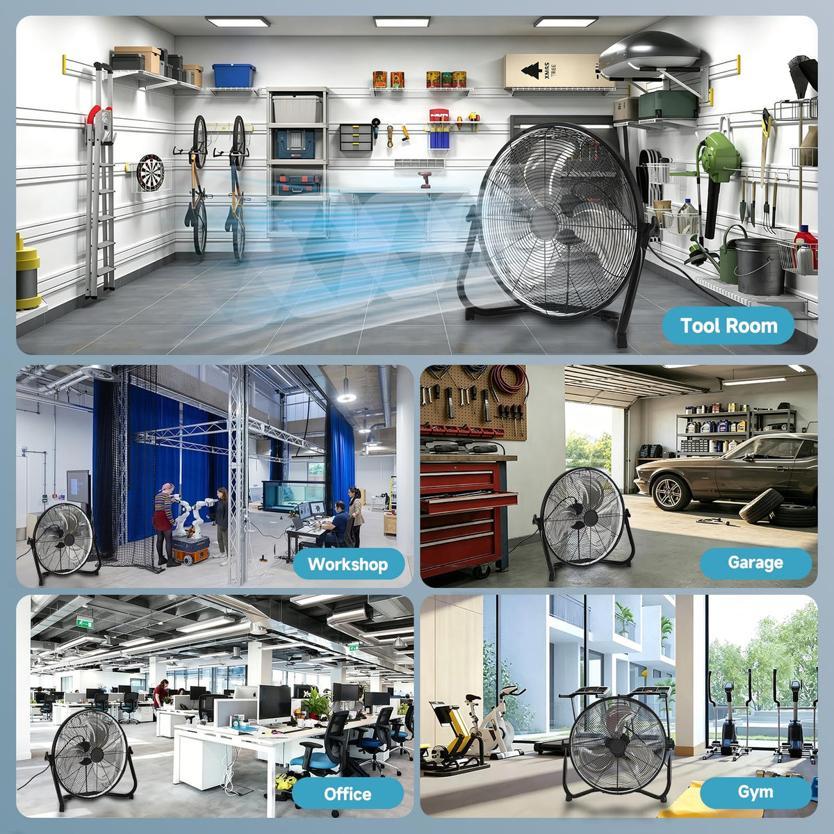 20" High Velocity Metal Floor Fan with Light I9438