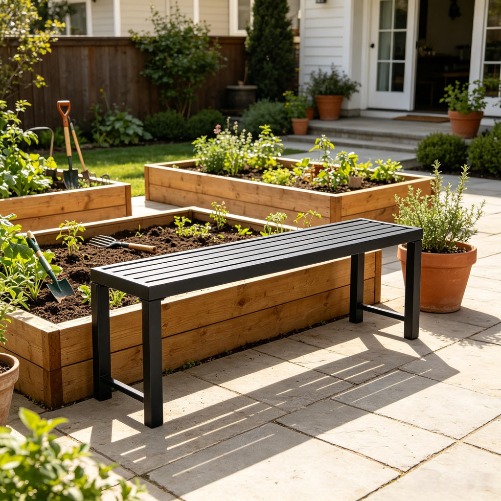 Black 46" Metal Outdoor Bench V61848