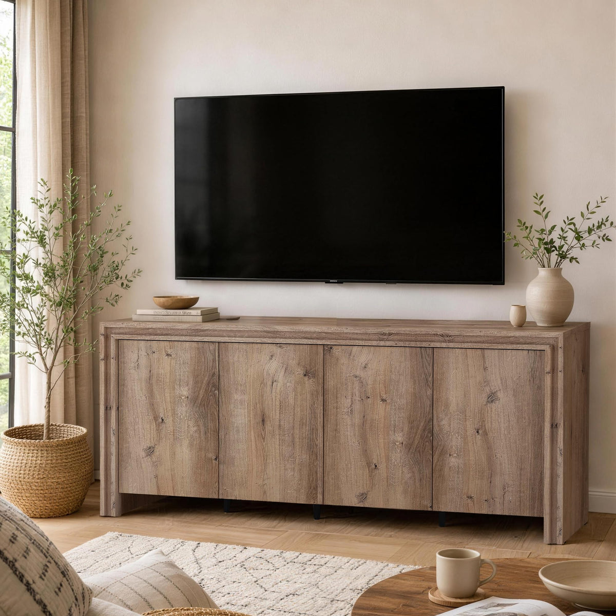 Brown 4-Door Wood Grain Sideboard W2925