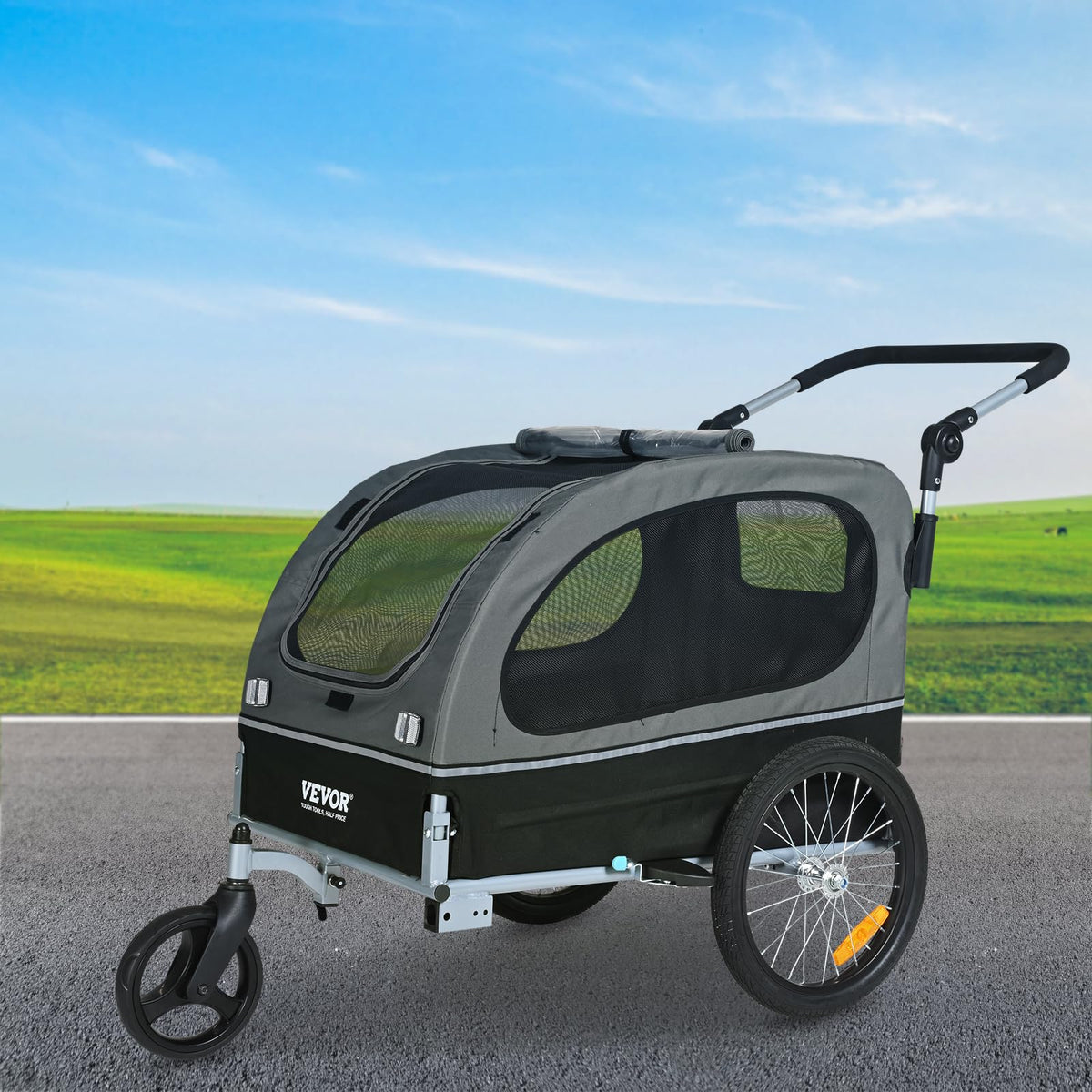 Dog Bike Trailer 2-in-1 Pet Stroller Bicycle Carrier U46473