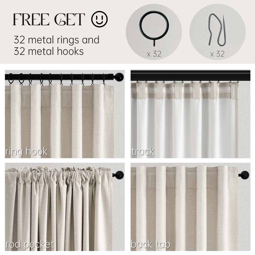 Cream Linen Blackout Curtains 84 Inch Pinch Pleat I965101