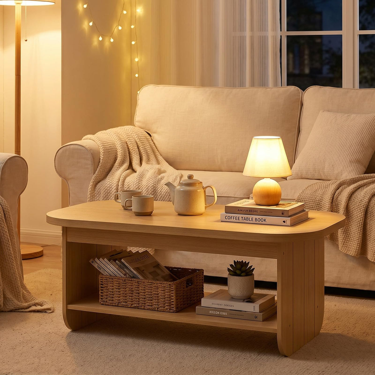 2-Tier Oval Coffee Table with Storage Shelf Z3252