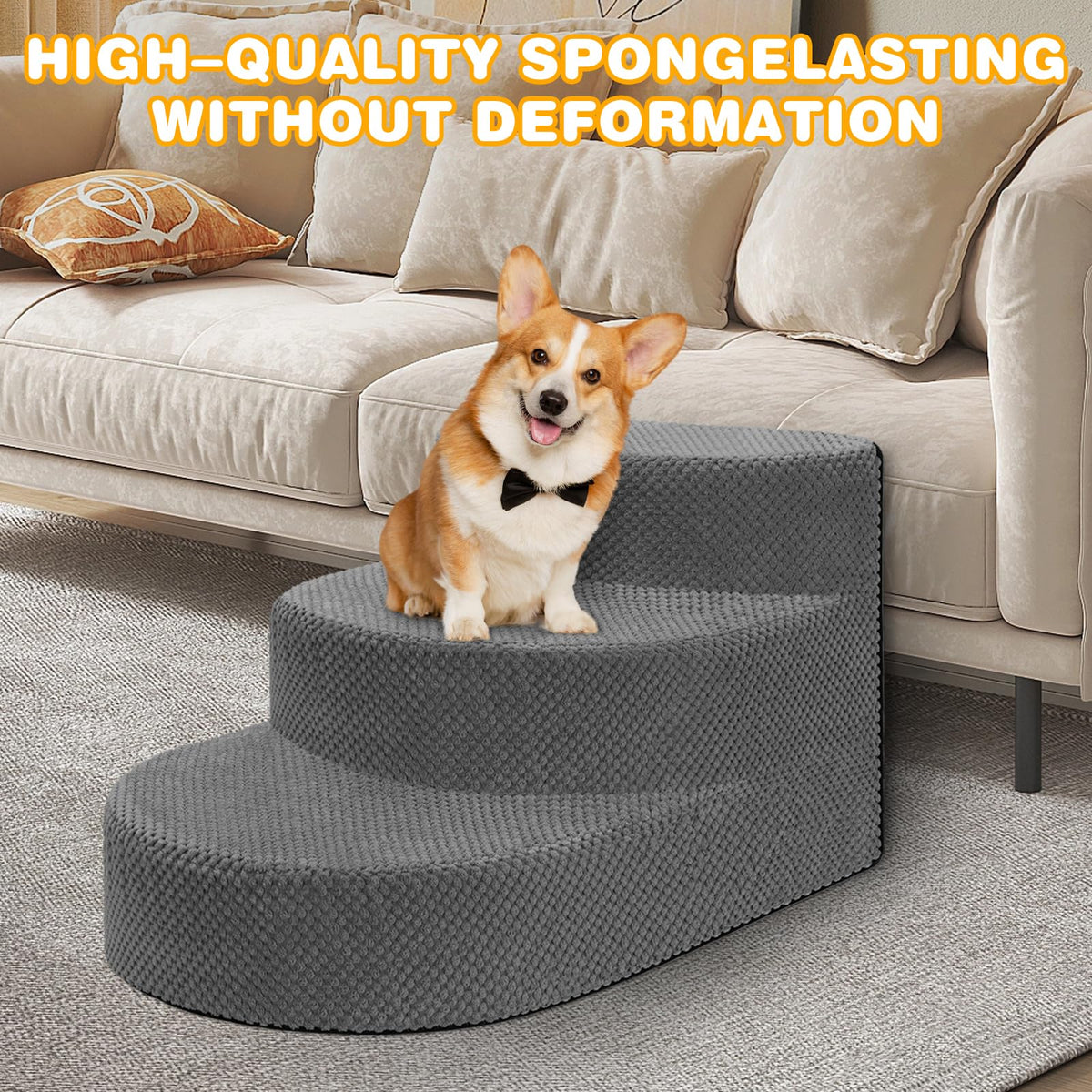 Grey 3 Steps Foam Dog Stairs Z727