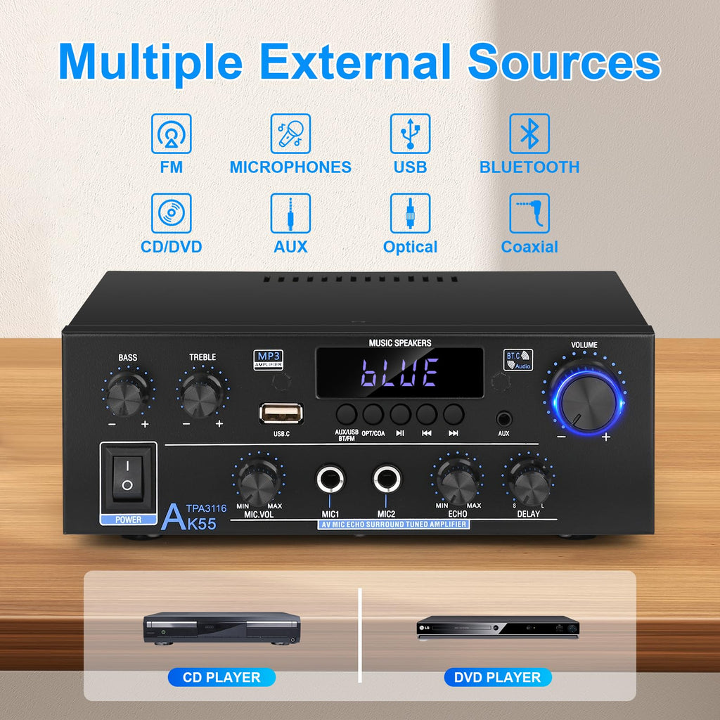 500W 2 Channel Bluetooth Stereo Audio Amplifier K238483