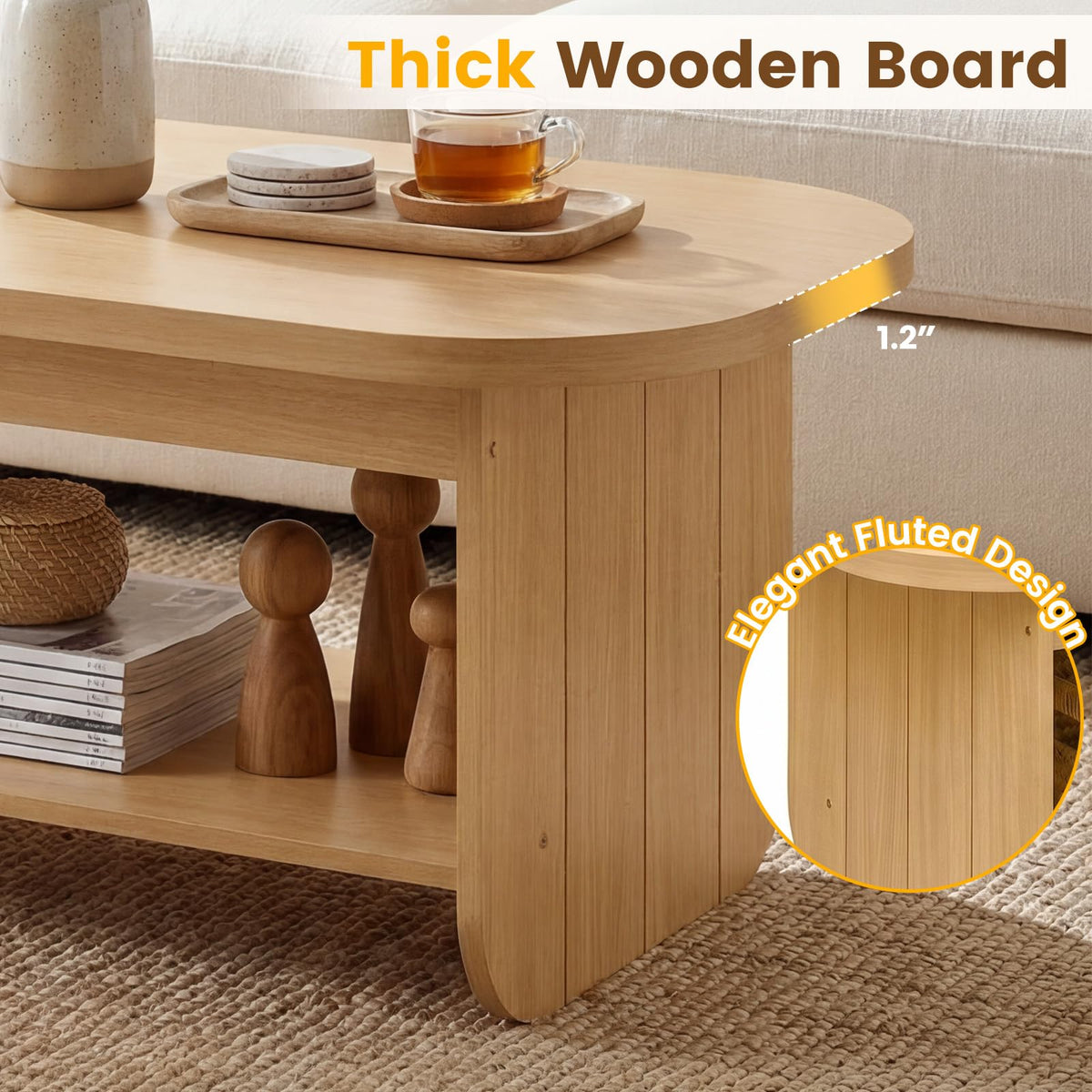 2-Tier Oval Coffee Table with Storage Shelf Z3252