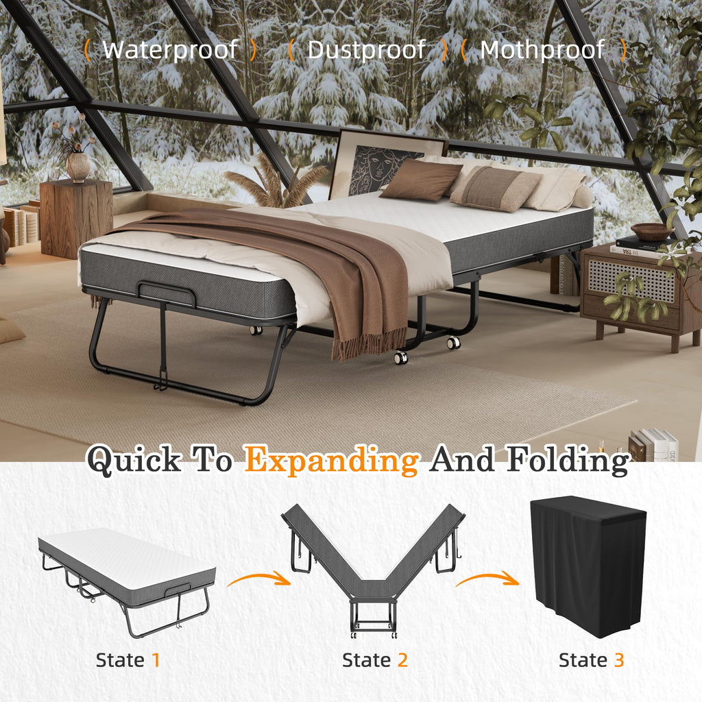 Folding Bed with Mattress 75" x 38" Memory Foam X473