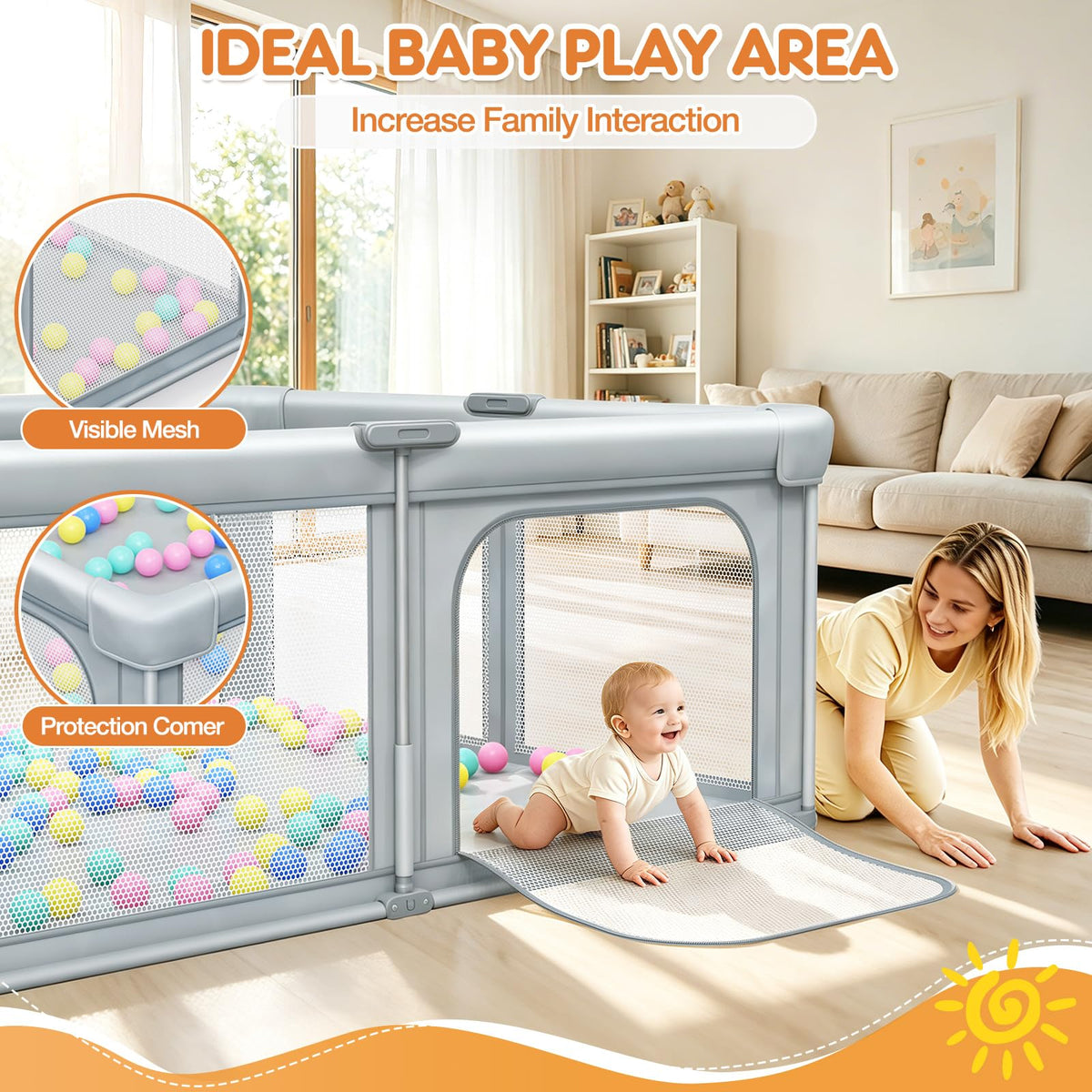 Foldable Baby Playpen with Mat 59"×71" Q4567