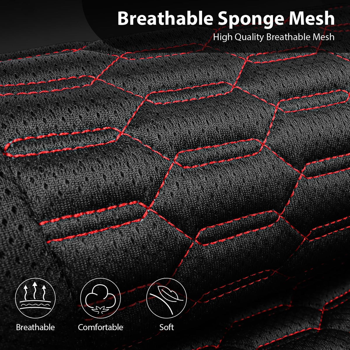 3D Foam Mesh Faux Leather Car Seat Covers Full Set, Black and Red R4671