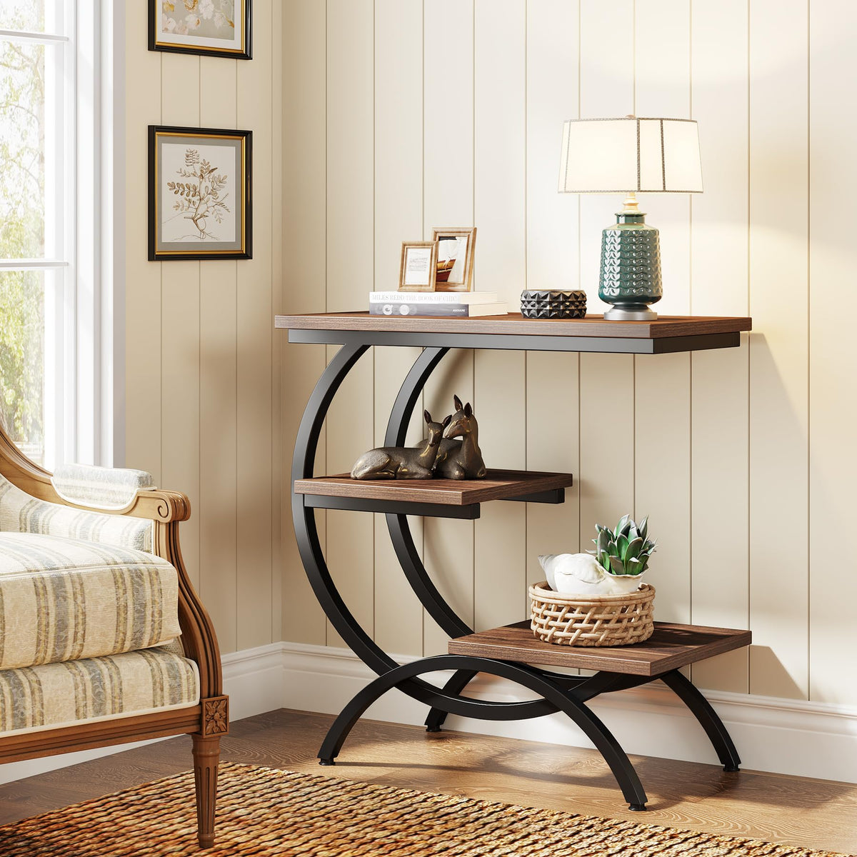 C-Shaped 3-Tier End Table with Curved Metal Frame B606251