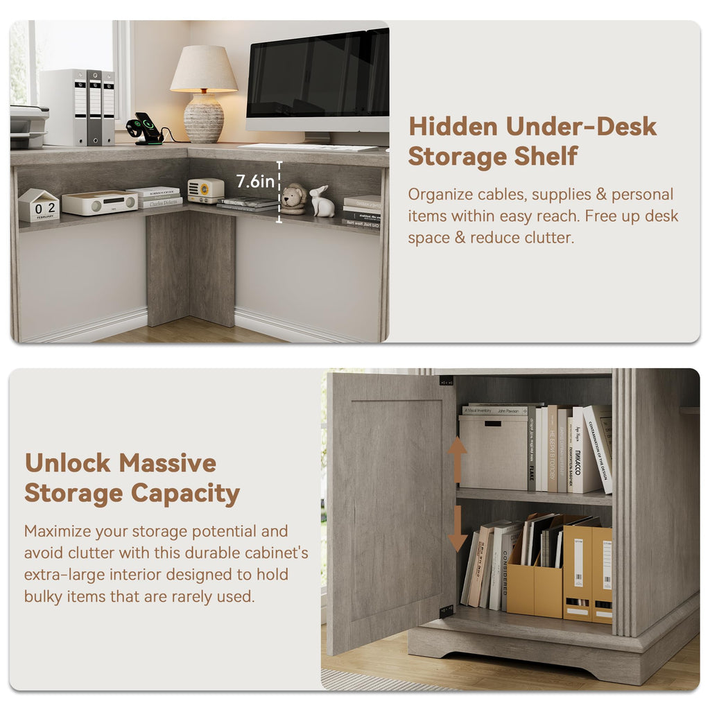 L Shaped Executive Desk with 4 Drawers Grey O551
