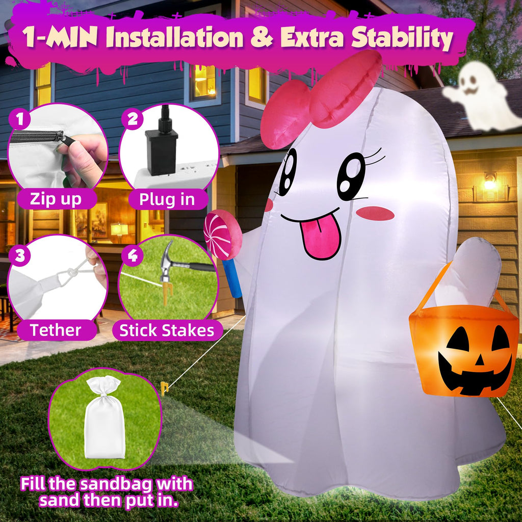 5FT Halloween Inflatables Ghost with Built-in LED Lights S187833