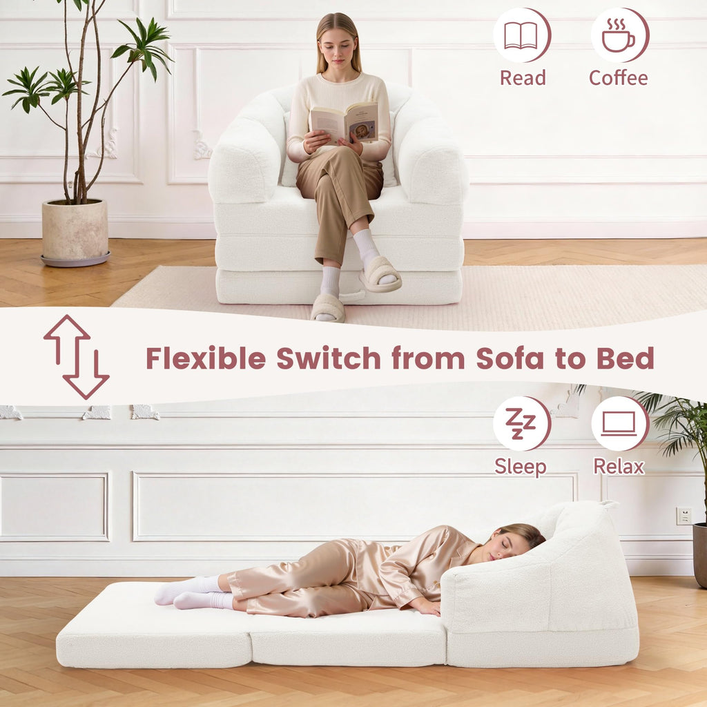 Beige 2 in 1 Convertible Sleeper Sofa Bed Z2145