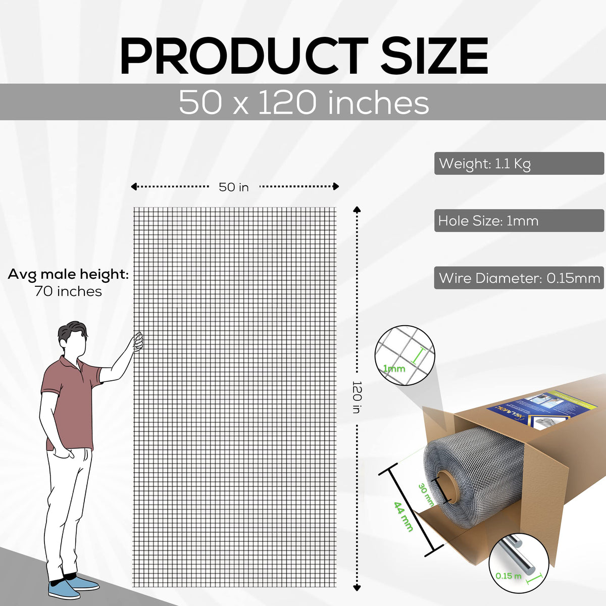 Stainless-Steel Wire Mesh Screen 50"x120" 30 Mesh W6663