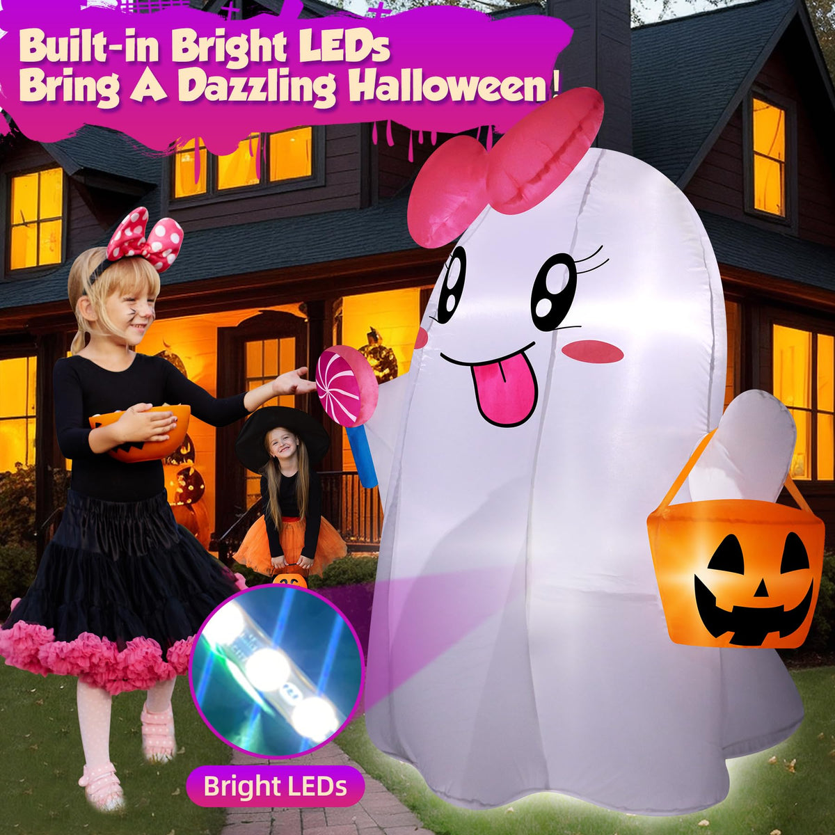 5FT Halloween Inflatables Ghost with Built-in LED Lights S187833