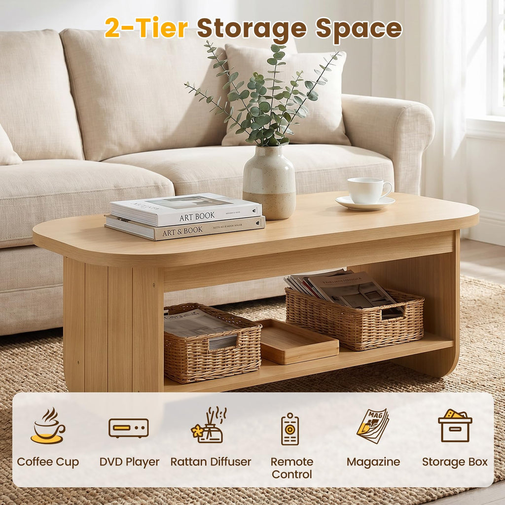 2-Tier Oval Coffee Table with Storage Shelf Z3252