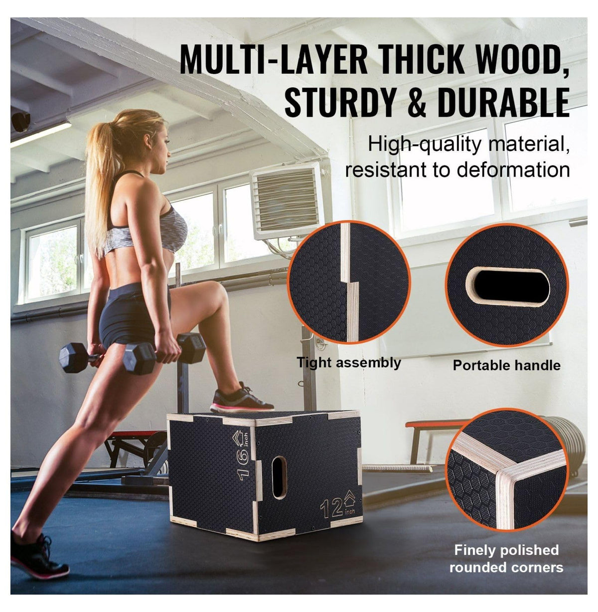 16/14/12 Inch Wooden Plyometric Jump Box J762