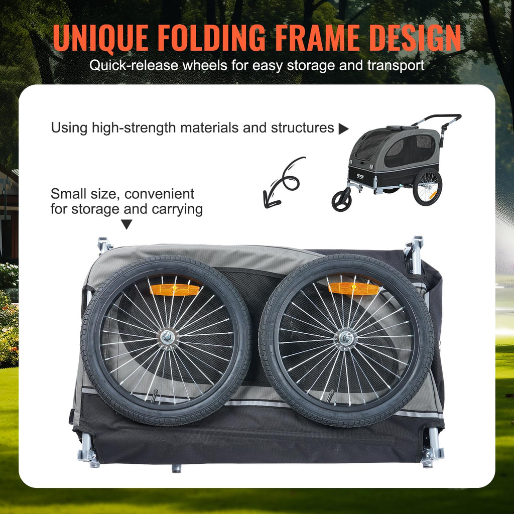 Dog Bike Trailer 2-in-1 Pet Stroller Bicycle Carrier U46473