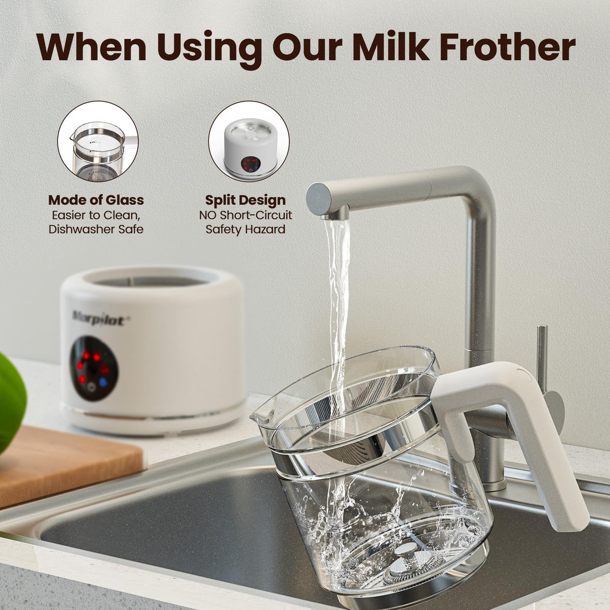 Electric Milk Frother and Steamer 16.9oz White Glass A42839