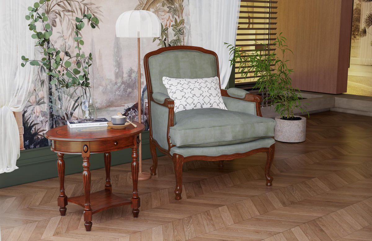 2-Tier Cherry Wood End Table with Drawer Y64815