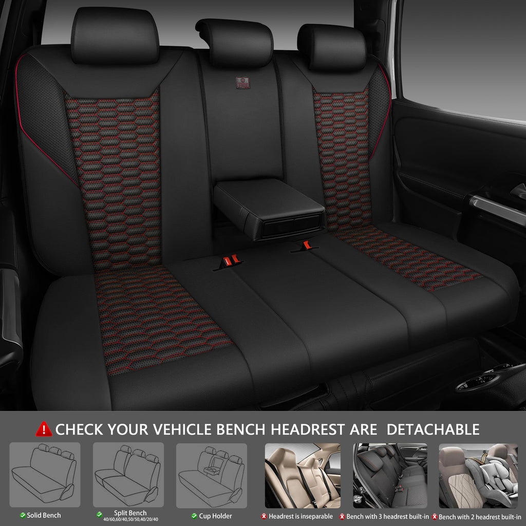 3D Foam Mesh Faux Leather Car Seat Covers Full Set, Black and Red R4671