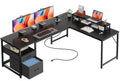 63 Inch L Shaped Desk with Power Outlets and USB-C Port, Black T524823
