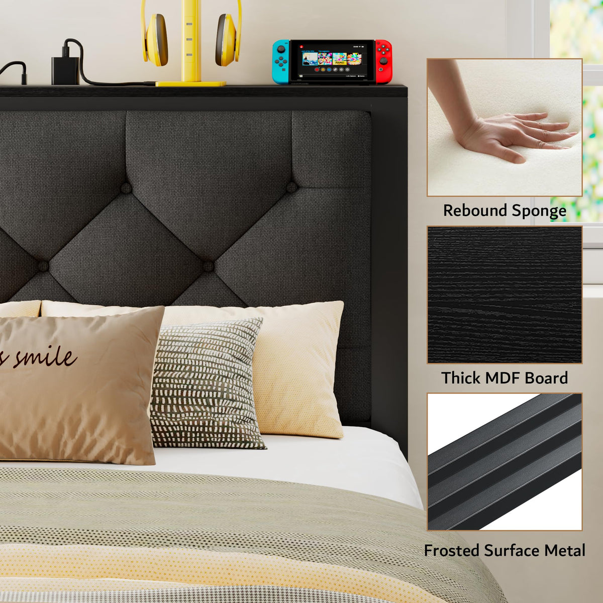 Black Twin Bed Frame with Storage Drawers T913915