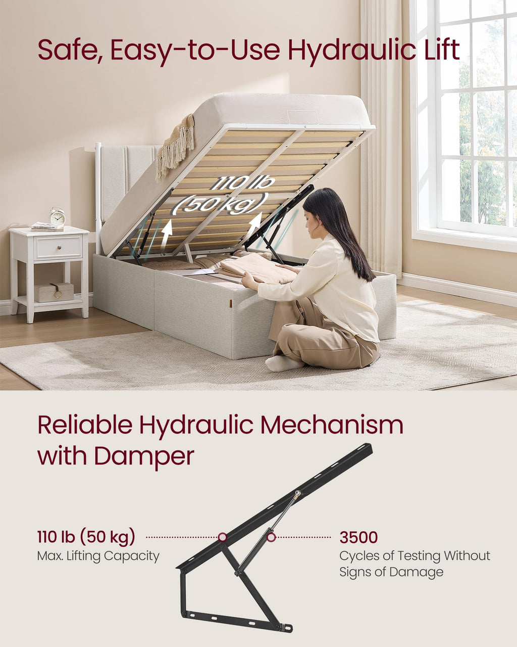 Twin Size Upholstered Lift Up Storage Bed Frame F7610