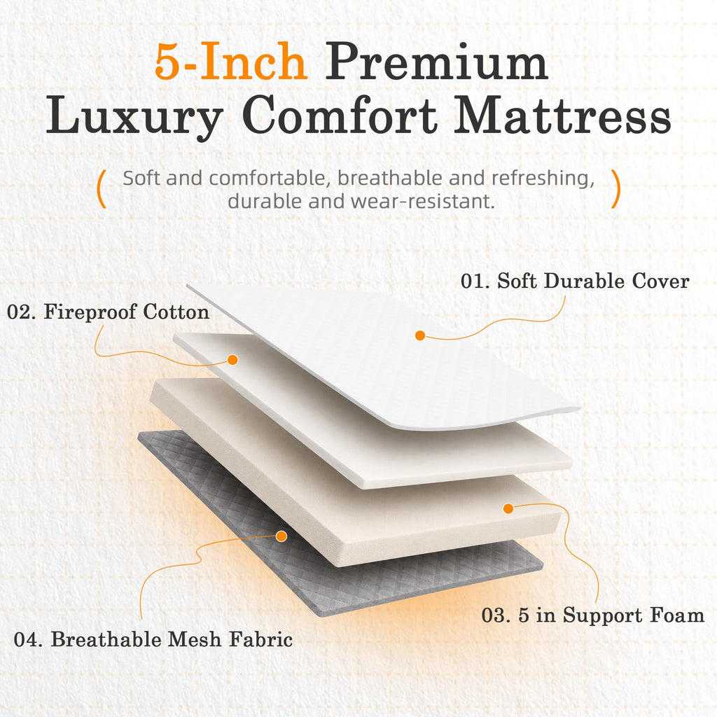 Folding Bed with Mattress 75" x 38" Memory Foam X473