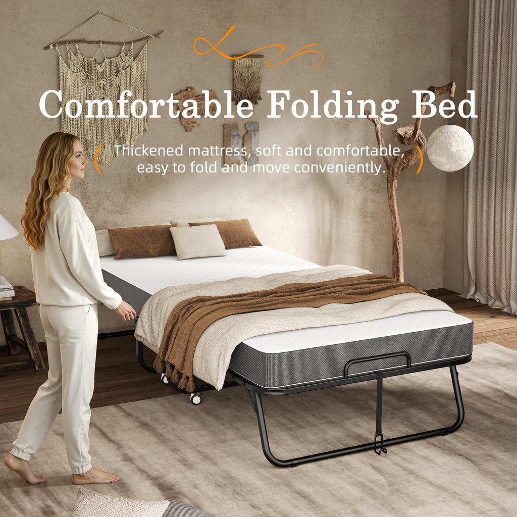 Folding Bed with Mattress 75" x 38" Memory Foam X473