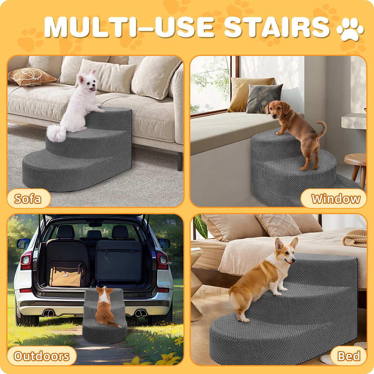 Grey 3 Steps Foam Dog Stairs Z727