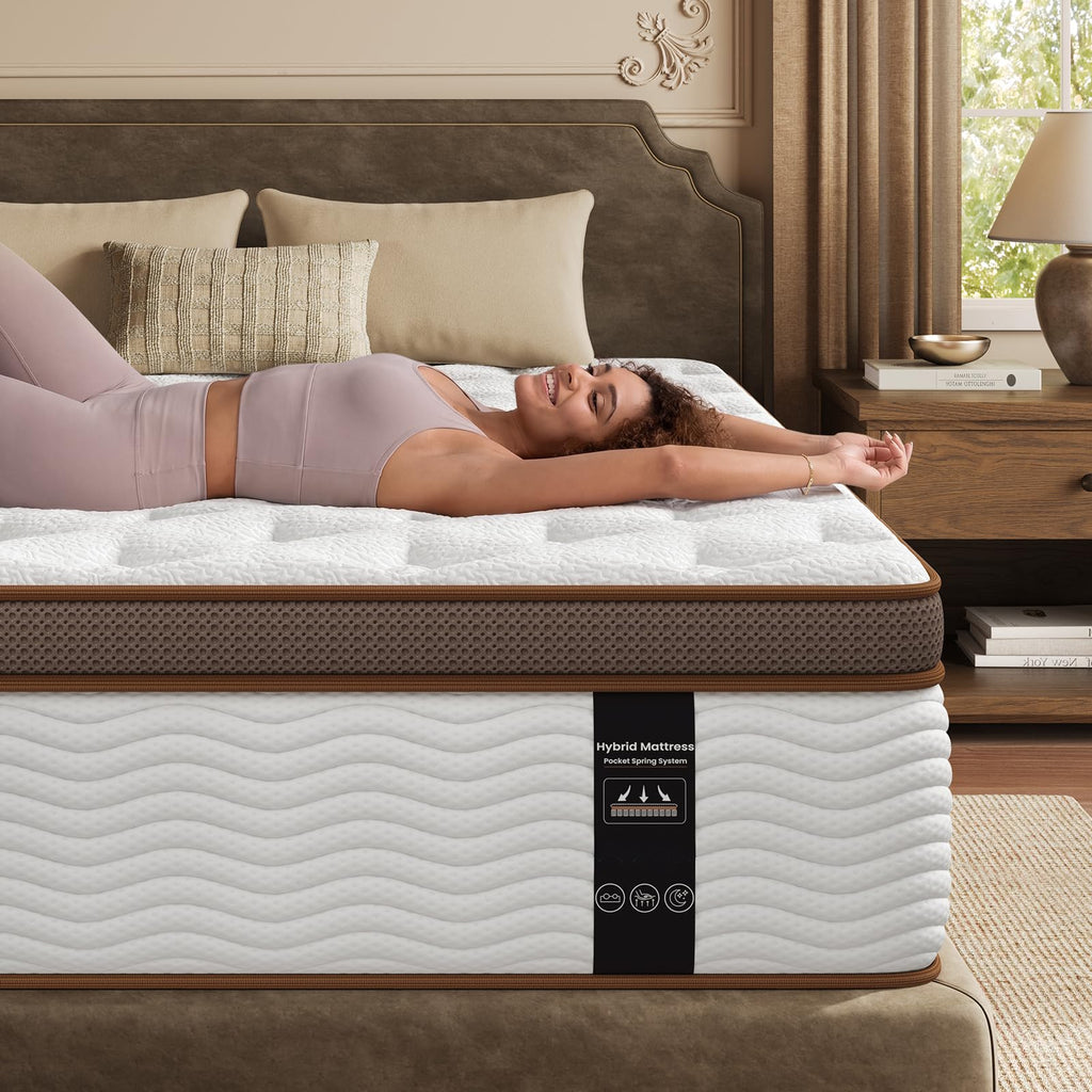 Queen Size 14 Inch Hybrid Mattress with Memory Foam J835729