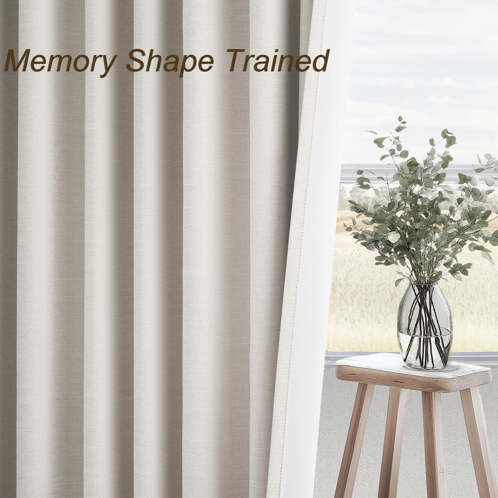 Cream Linen Blackout Curtains 84 Inch Pinch Pleat I965101