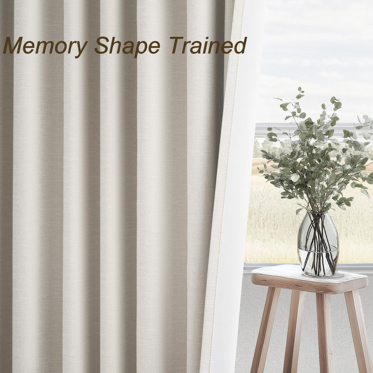 Cream Linen Blackout Curtains 84 Inch Pinch Pleat I965101