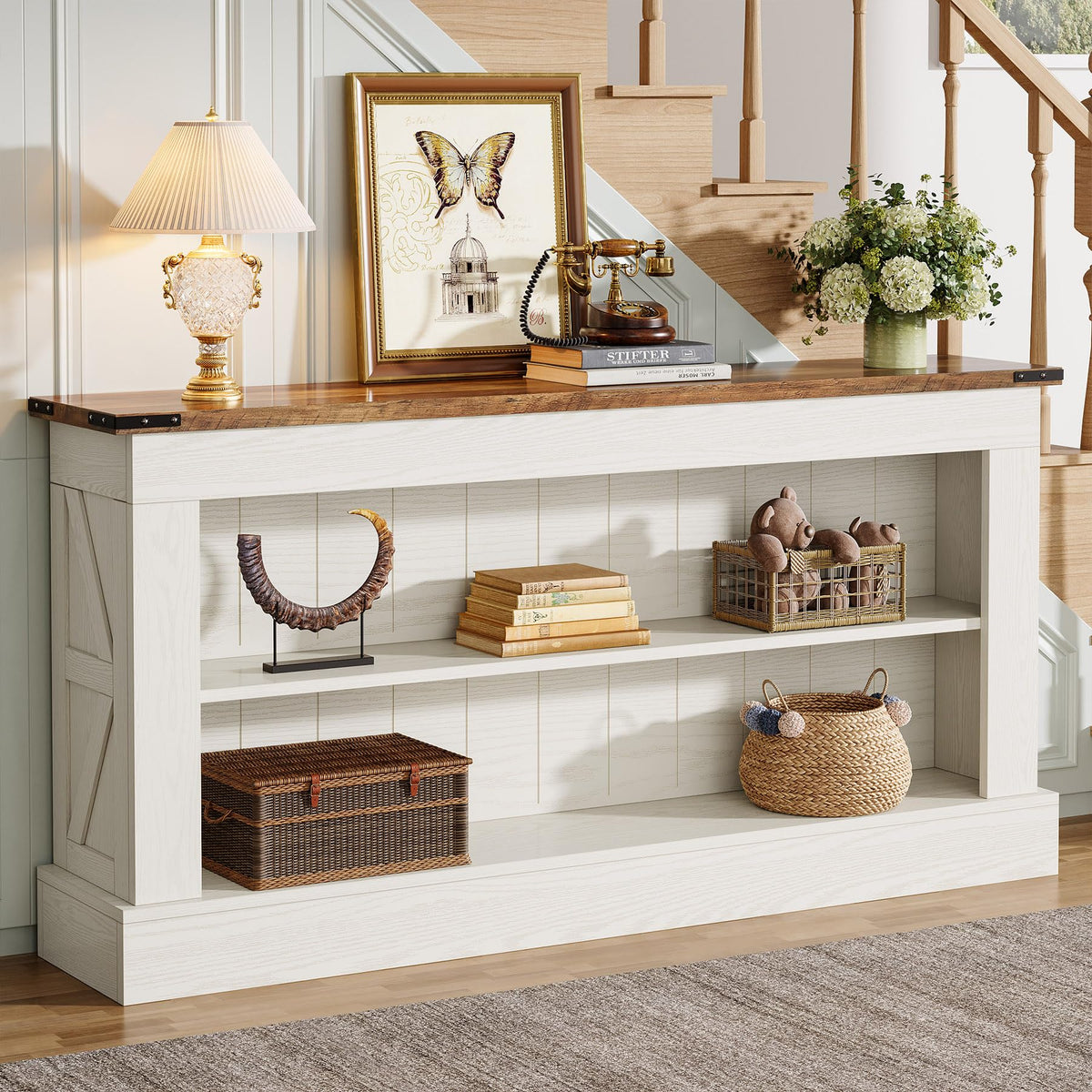 63" 3-Tier Console Table with Storage Shelves E3130