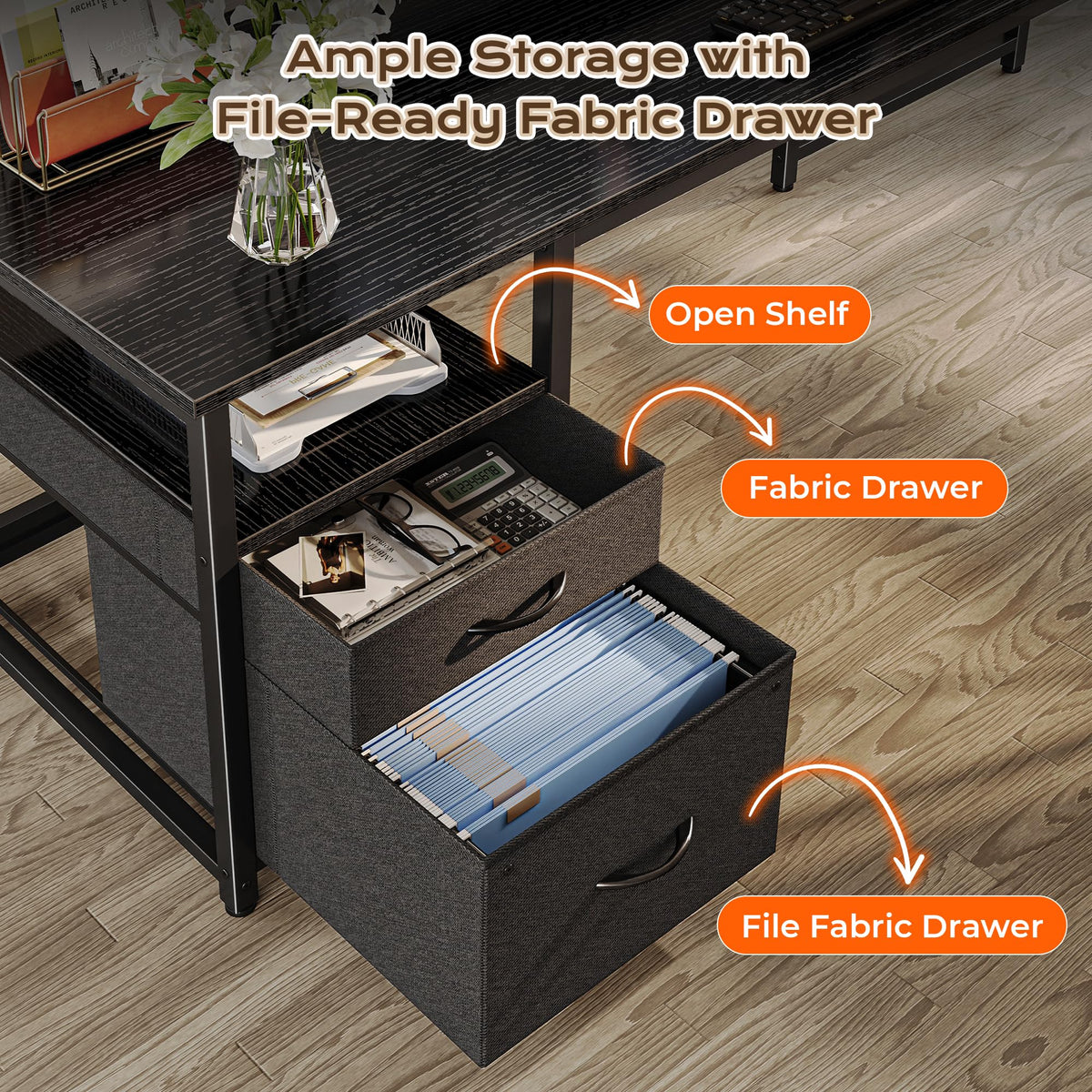 63 Inch L Shaped Desk with Power Outlets and USB-C Port, Black T524823